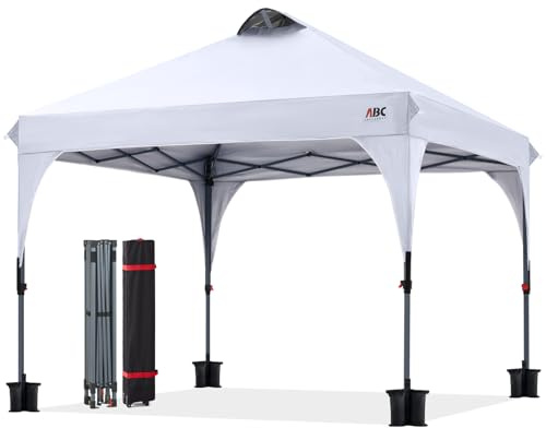 ABCCANOPY 2.5x2.5M Pavillon wasserdicht Pop-Up Gartenpavillon Festival Sonnenschutz Outdoor Baldachin Super Compact Canopy mit Rolltragetasche Bonus 4X Gewicht Taschen,4XSeile 4XPfähle,Weiß(ABC-SHJQ)