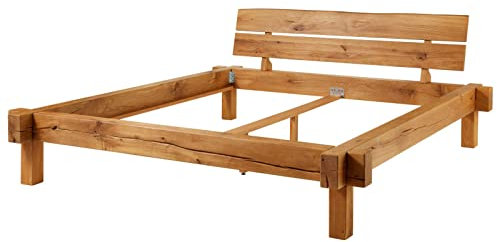 MASSIVMOEBEL24.DE Balkenbett Wildeiche massiv 200x200x85 Natur geölt JANGALI #713