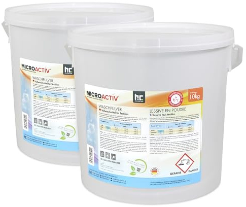 Microactiv Lessive en Poudre 2 x 10 Kg - Détergent Complet pour Blanc et Couleurs - Efficacité 30-95°C - Lessive Universelle en Poudre pour Machine et Lavage a la main