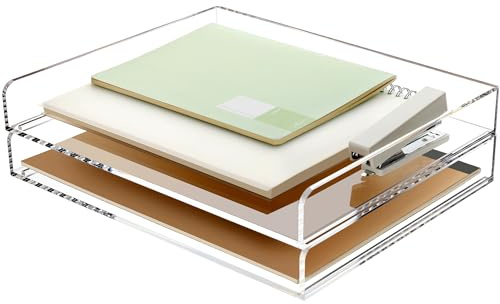 2 Pack- Stackable Paper Letter Tray, A4 File Tray Desk Organizer, Acrylic Desk Organizers and Accessories Sorter, Clear Workspace Office Supplies Organizers, 12.4inx8.86inx3.46in