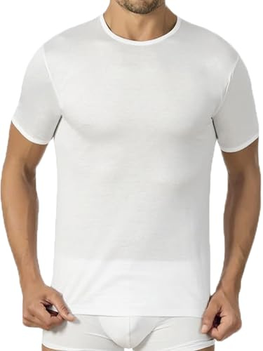 Marlene Maglia Intima Uomo 100% Cotone Filo di Scozia, Maglietta Intima Girocollo Manica Corta, Canottiera Uomo Leggera e Traspirante, Made in Italy (IT, Testo, L, Regular, Regular, Bianco)