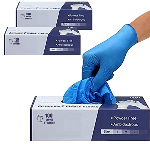 PRAIMA Surgicals Powder Free Nitrile Gloves, Food Grade, Hand Disposable Gloves - 200 Count - Blue (200, Small)