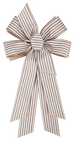 Meseey Large 24 x 10 Inch Natural Burlap White Rustic Ribbon Bow Farmhouse White Striped Wreath Bows for Christmas Door Wreath Home Decorations Tree Topper Party (White Striped) (PBCDBo23040022)
