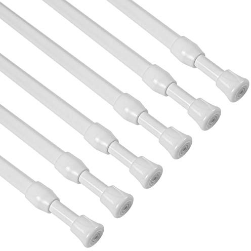KXLife 6Pcs Spring Tension Curtain Rod, 28 to 40 Inch Adjustable Small Tension Rods No Drill, White Spring Loaded Curtain Tension Rod for Window