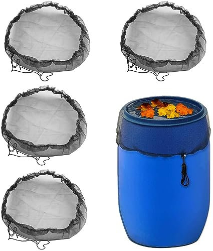 Lot de 4 Filet pour Citerne de Pluie, 97 cm Housse pour tonneau de Pluie avec Cordon de Serrage, Filet de Protection Réglable, Protection Contre Les Feuilles, Les moustiques et Les Petits Animaux