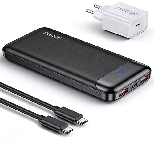 ENEGON Kit di ricarica portatile: batteria esterna da 10000 mAh con caricatore rapido da 20 W, cavo USB-C e doppia Porta USB C in&out, compatibile con iPhone, Samsung, iPad, Xiaomi e altri.