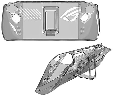 Transparente Schutzhülle, kompatibel mit ASUS ROG Ally Handheld, transparente Hartschale, Schutzhülle, Griff, Anti-Kollisions-Zubehör mit faltbarem Ständer für ROG Ally Gamepad (transparent und