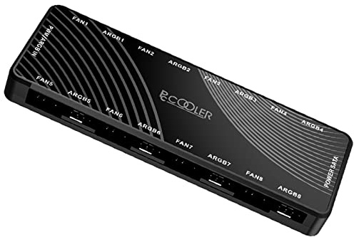 PC-kylfläkt, PCCOOLER Hub adresserbar 5V 3Pin ARGB, 12V 4Pin PWM 2-i-1 16 SATA-port ström, RGB fläktfodral magnetisk bas dold, stöder 8 CPU-fläktar dator, svart