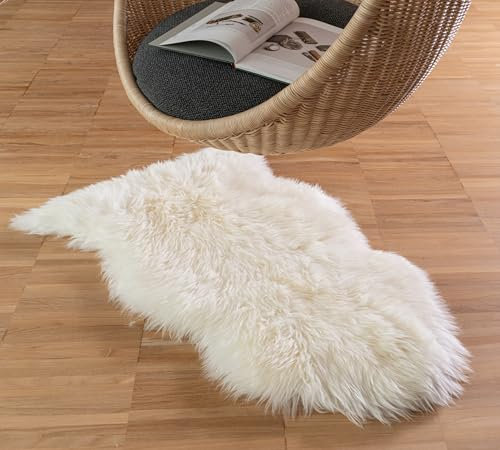 IPEA Alfombra de Piel Auténtica de Oveja Blanca – Made in Italy – 110/120 cm – Alfombra de Piel Natural – Piel Suave y densa para Dormitorio, Salón, Decoración