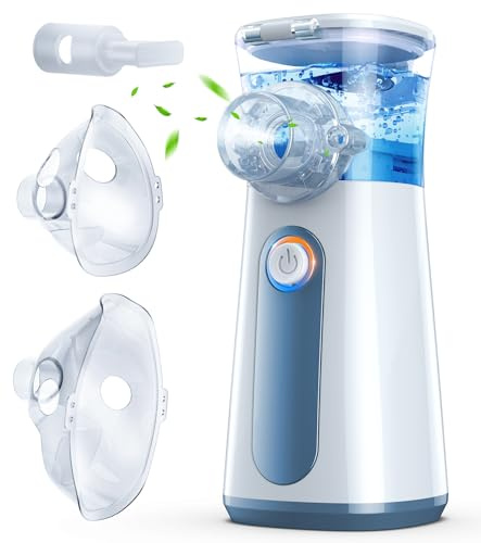 Inhalator Vernebler Inhaliergeräte für Erwachsene, Leise Ultraschall Inhalationsgerät Kinder, inhalationsgerät Set mit Mundstück und 2 Maske, 3 Geschwindigkeiten, USB-C, Akku Hält Lange-Grau
