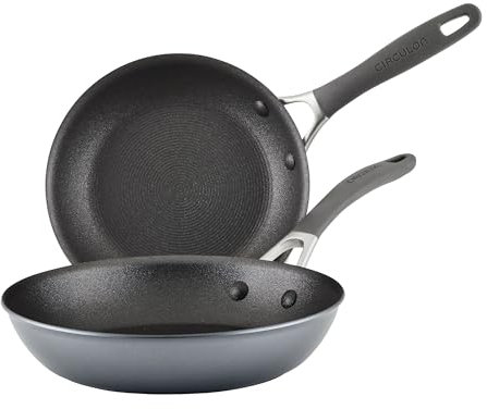 Circulon Scratch Defense Non Stick Frying Pan Set - Induction Frying Pans with Extreme Non Stick, 21cm & 25cm Dishwasher & Oven Safe Cookware, Graphite Pewter Finish