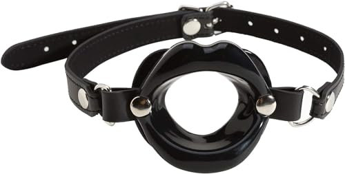 Bavaglio per bocca con O Ring di apertura a forma di labbra NERE, cinturino in pelle PU con fibbia regolabile morbida in silicone Coppia gioco orale per adulti
