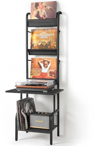 Skivspelarstativ med vinylförvaring, skivspelarbord med förvaring av vinylskivor upp till 200 album, skivspelare stativ med skivhållare, vinylhylla, skivspelare, skåp organiseringsställ