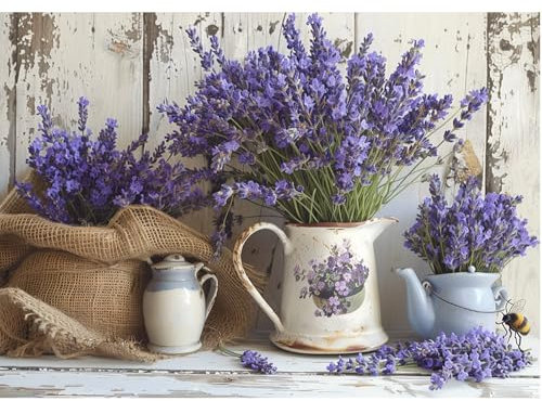 DAERLE Diamond Painting Lavendel Korb Bouquet, Diamant Painting Bilder Lavendel, DIY Diamant Vollbild Blume, Malen Nach Zahlen Erwachsene, 5D Diamant Painting für Wand Dekoration 40x30cm