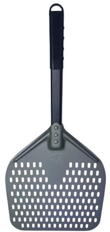 PIZZERELLA® Premium Pizzaschieber mit Gratis Pizzaschneider -35x40,5x79 cm Perforierte Schaufel aus Harteloxiertem Aluminium -Rechteckige Profi-Schaufel mit Verlängertem Silikongriff