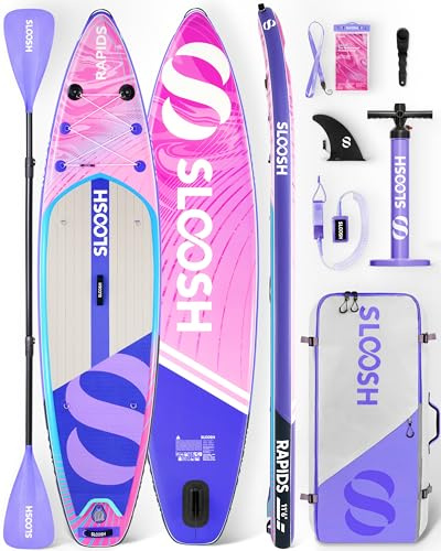 SLOOSH Tavola da Stand Up Paddle Gonfiabile, 11'6 Tavola da SUP Gonfiabile con Accessori Premium, Ponte in EVA Antiscivolo, Borsa Ultra-Leggera, Pompa, Rapids SUP per Giovani e Adulti, Marea Fucsia