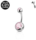 FunZing Piercing de Titanio para Ombligo 14G con Vástago de 6-16mm - Plata con CZ Rosa y Azul