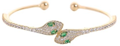 Hebterrka Schlangenmuster Armreif Gold Damen, Verstellbarer 14K Gold Armreif Mit Grünem Cubic Zirkonia, Schlangensymbol Armreifen, Stilvolles Schmuckstück
