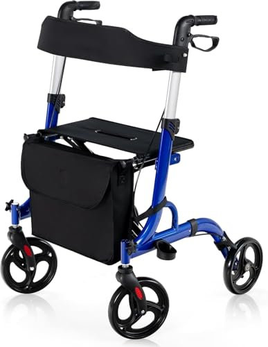 FANTASK Rollator faltbar und leicht mit Sitz, 2 in 1 Ruhestuhl & Reiserollator
