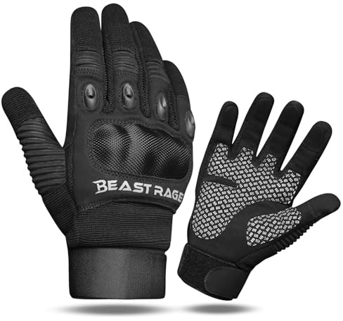 BEAST RAGE Guanti da moto per uomo e donna-Compatibili con lo schermo touchscreen,traspiranti,con presa antiscivolo,guanti protettivi per moto,strada,ciclismo,turismo e corse fuori strada (Nero, S)