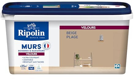 RIPOLIN - Peinture Intérieure Multi-Supports – Murs, Boiseries & Radiateurs – Ultra couvrante - Monocouche - Confort d'application - Aspect Velours - Beige Plage - 2,5L