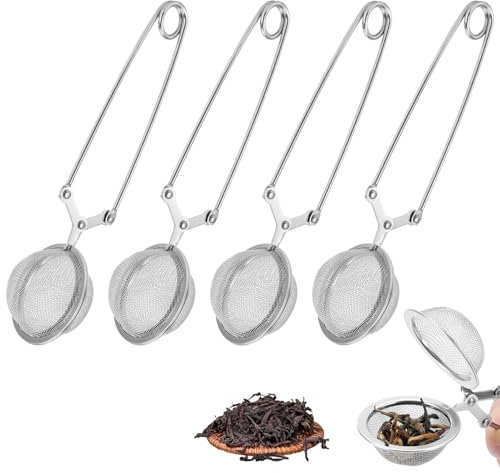 4 pezzi Teezange, pinza da tè per tè sfuso, in acciaio inox, per tè sfuso, colino da tè, adatto per tè, spezie, da riempire con foglie di tè (argento)