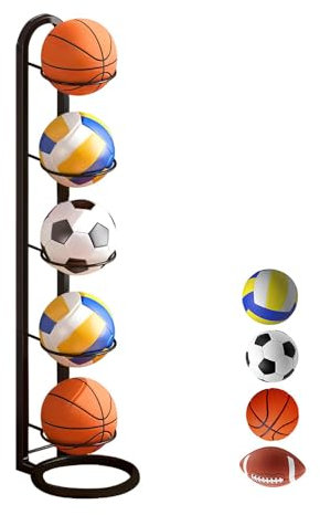 XPJBKC 5 Niveaux Support Ballon Foot, Verticale Support Ballon Basket, Porte Ballon Basket Amovible, Organiseur de Basket-Ball, Support de Rangement pour Ballon Rangement Matériel, Noir