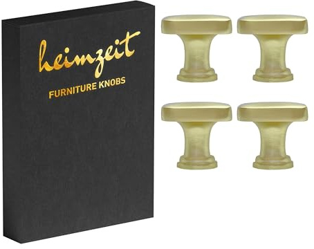 heimzeit Skåpknoppar Cube för Dörrar, Lådor och Byråer [4 Stycken, Kvadratisk] Färg: Guld, Stilren Design, Möbelknoppar med ett hål Handtag och Skruvar