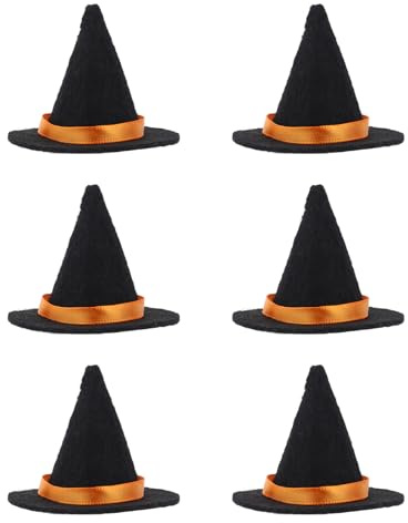 6 pièces Mini Chapeaux de Sorcière en Feutre, 6,5x6cm Adorables Petits Chapeaux de Sorcier Petits Couvre Bouteilles Vin en Feutre Décorations Sorcière Loisirs Créatifs Cadeaux D'Halloween (Noir)