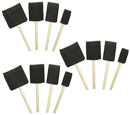 Didiseaon Lot De 3 Kits De Pinceaux Et Éponges à Peindre pour Garçon Et Filles, 12 Pièces, Manches en Bois, Noir, Matériel Éducatif, Peinture Créative Maternelle, Activités Artistiques Scolaires