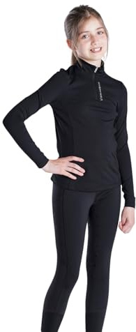 Kids Thermal Base Layer – Warm Brushed Zip Top for Riding, Cycling & Outdoor Play - 7-8 Years - Black