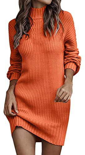 Generisch Jersey de manga larga para mujer invierno invierno manga larga cuello vuelto monocolor casual vestido jersey mujer vestido jersey vestido de punto mujer motivo navideño, naranja, XL