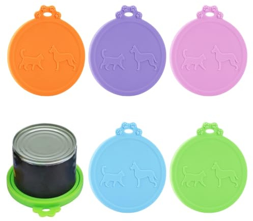 SYEYCW 5 Pièces Couvercles en Silicone de Conserve, Universels 3 en 1 Couvercle pour Boîtes de Nourriture de Conserve, Réutilisables Couvercles en Silicone pour Chats et Chiens, 5 Couleurs