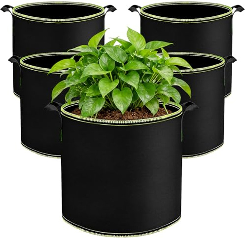 Biamaleu Bolsa de Cultivo 12L, 5 Piezas Macetas de Tela, Bolsa Cultivo con Asas, Bolsas para Plantas Reutilizables, para Patatas Tomateras Fresas Verduras Flores Balcón Jardín Invernadero (12L)