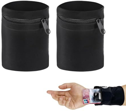 Wisafory svettband sport armband, handledsväska män och kvinnor, svart handledshandväska med dragkedja, ficka armband plånböcker för basket, löpning sport