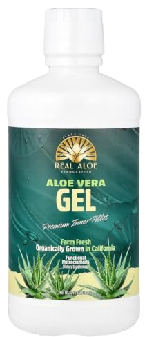 Real Aloe Aloe Vera Gel (32 fl oz) | Hand-Crafted from California Organically Grown Inner Leaf Gel for Healthy Gut Support & Digestion | Aloin-Free | Made in USA