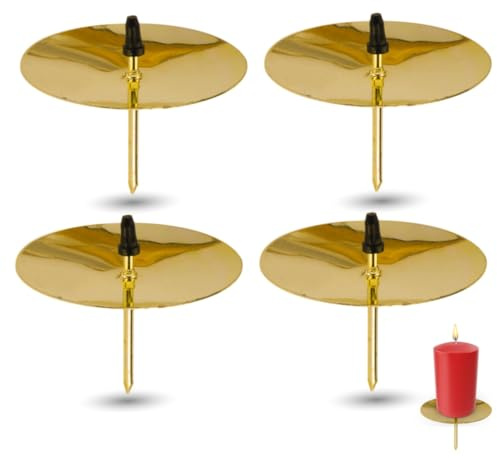 4 x Candle Holders Gold Candle Plate Advent Wreath Plug 5 cm Candle Plug for Advent Wreath Christmas Advent Wreath Holder with Pin