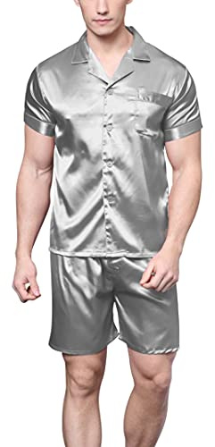 Conjunto de pijama de satén de manga corta para hombre con pantalones cortos