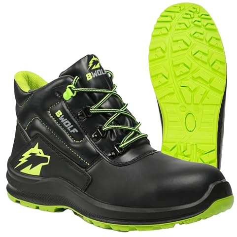 BWOLF Spyke S3 Bottes de Travail de Sécurité S3 Chaussures de Sécurité Hommes Chaussures de Sécurité Hommes Montante Imperméable 4x4 Grip, Noir/Vert, 39 EU