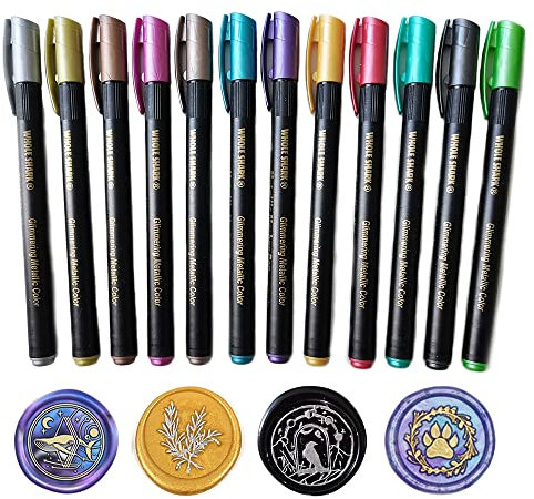 PORXFLY - Juego de 12 rotuladores metálicos para decoración de sellos de cera, juego de bolígrafos de sellado de cera, adecuado para todas las cuentas de cera de sellado, varillas de sellado de cera