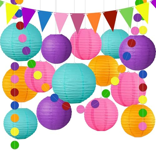 YBwanli lampions färgrik, papperslykta, älva-kombinationsornament passar: bröllopsdekoration, trädgårdsfestsdekoration, födelsedagsfest, 16 stycken perfekt följeslagare för festdekorationer