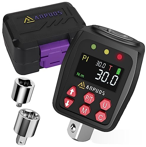 ANPUDS 1/2 tum digital momentadapter 1,5–30 Nm digital momentnyckel med ±1% precision, förinställt läge, datalagring, LED och ljudvarning, 1/4 3/8 cykeladapter, motorcykel