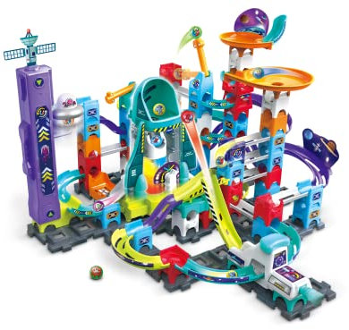 VTech Marble Rush Magnetic Magic, Construction Toys for Kids, 10 Marbles and 120 Building Pieces, Electronic Marble Run Track Set, Exciting Stunts & Tricks, 4 Years +, English Version