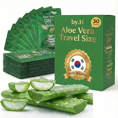 by.H Travel Size Aloe Vera Gel (30 Mini Packets) - TSA-Friendly Organic Soothing Gel for Face & Body - 98% Pure Aloe Gel Packets, Sunburn Relief, Non-Greasy, Portable Travel Packet, Made in Korea