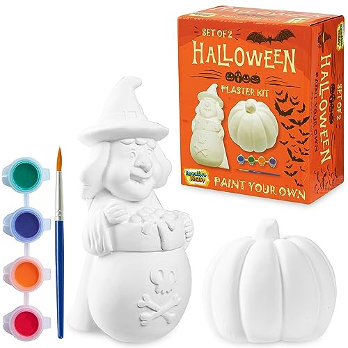 KreativeKraft Kit Créatif Enfant Décoration Halloween Pack Lot Figurine à Peindre en Plâtre Kit Activités Manuelles pour Enfants (Lot de 2)