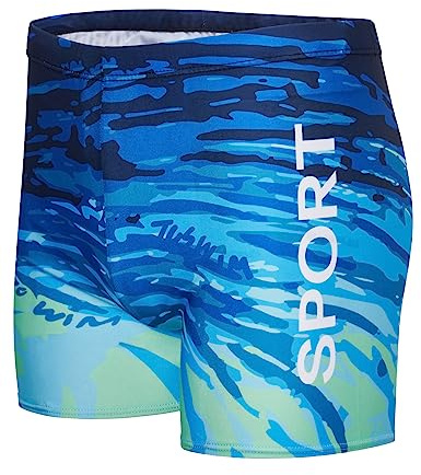 KANAV Men's Athletic Square Leg Swimsuit Jammers Durable Compression Swim Briefs Training Bathing Swimming Shorts Blue Camouflage
