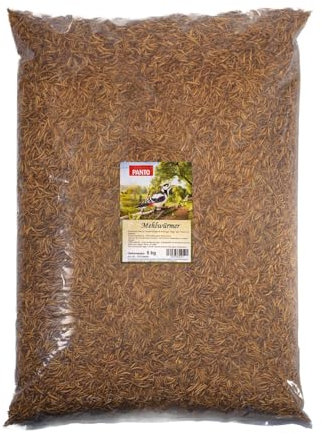 PANTO Mehlwürmer – 5 kg proteinhaltiges Wildvogelfutter, getrocknete Mehlwürmer für Wildvögel, Nager, Igel, Geflügel