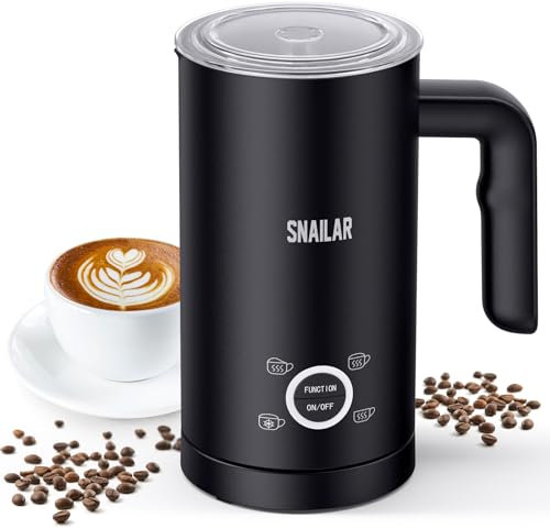 Snailar 4-IN-1 Edelstahl Milchaufschäumer, 10oz/300ml Milchschäumer für Perfekte Lattes, Cappuccinos, Macchiato & Heiße Schokolade, Schnell & Einfach zu Reinigen, mit Dichtem Samtigem Schaum