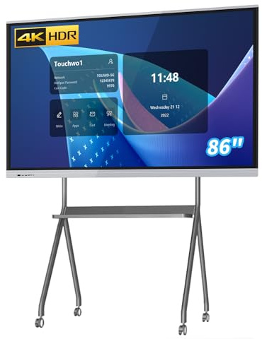 TouchWo 86 All-in-One Touchscreen Monitor PC Interactive Board, 4K Electronic Whiteboardwith Dual System, Digital Signage Display per ufficio, aula, Core i3 RAM 4GB+SSD 256GB