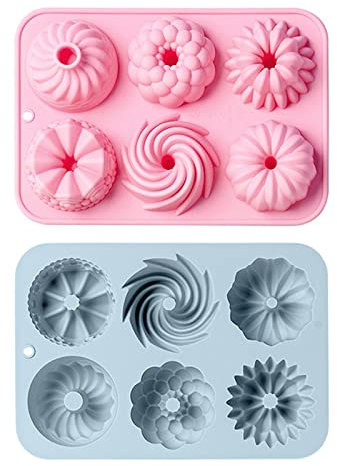 DERJDISF Gugelhupfform Silikon 2 Stück, Mini-Gugelhupfformen, 6 Mulden, Silikon-Kuchenformen, Mini Donut Formen Gugelhupf Backformen, Schwarz